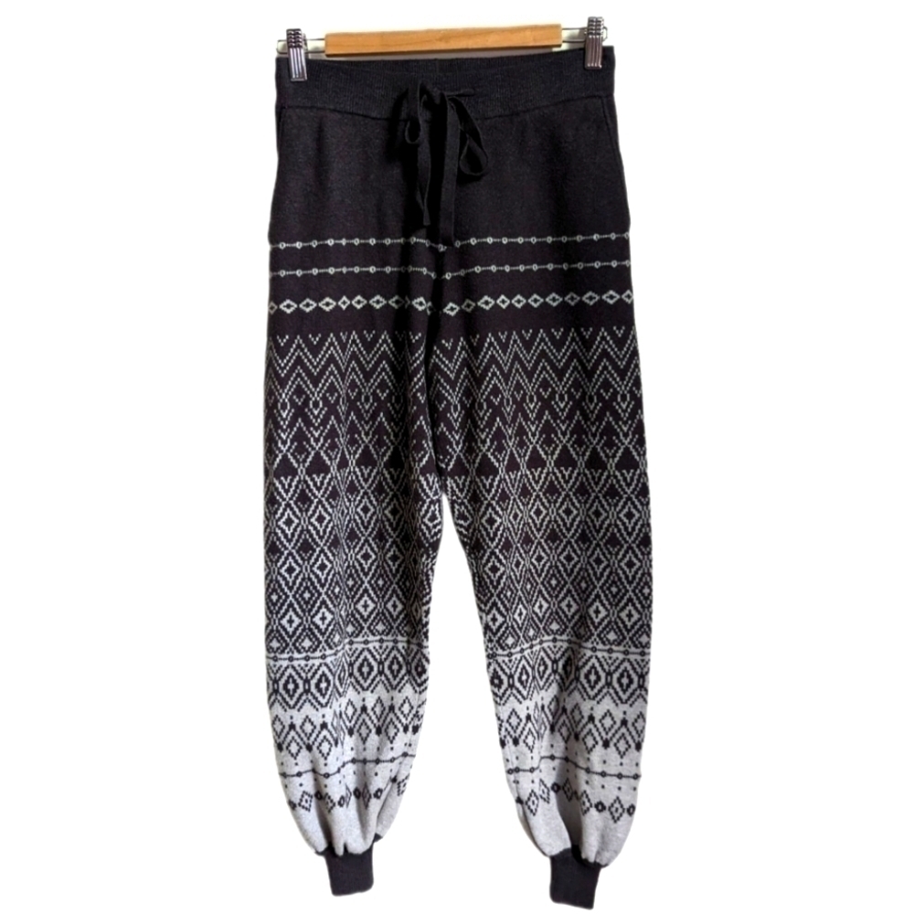JOIE Gray White Geometric Print Tapered Loungewear Joggers Sweatpants Size Small